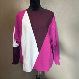 Elegant Women's Colorblock Sweater - Pink, White, and Burgundy